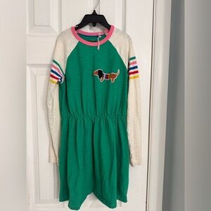 Boden Green and Cream Kids Dress with Dog Patch